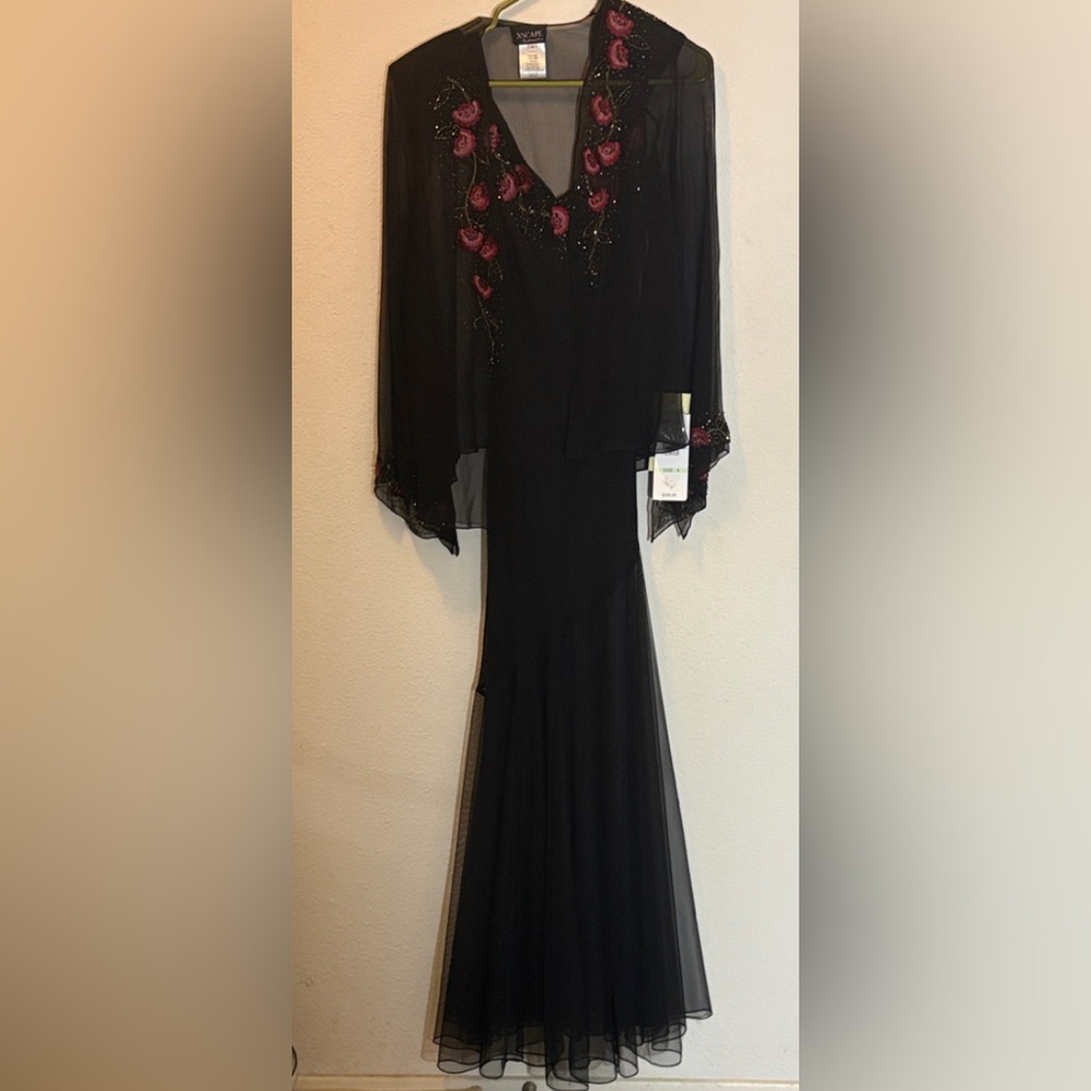 Vintage Xscape silk embroidered flowers Beaded Gown & Jacket 4 NWT